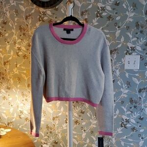 NWT French Connection Heather Gray Sweater with Pink Trim